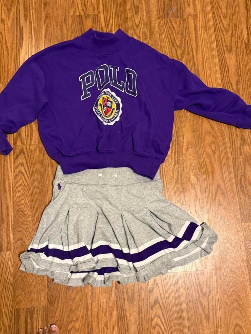 Polo by Ralph Lauren Purple Sweatshirt and Gray Skirt Set